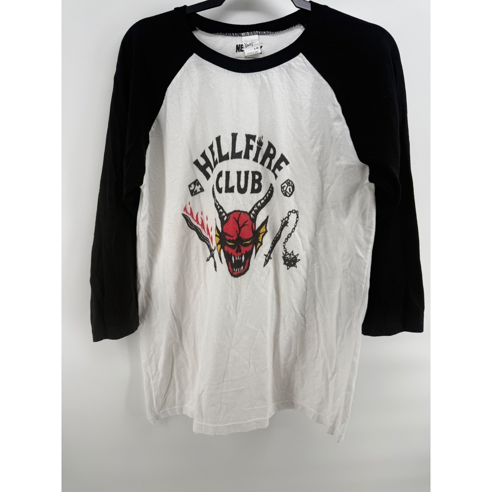 Netflix Stranger Things Hellfire Club Raglan Baseball Tee Shirt Large Black